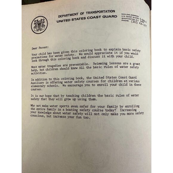 Water 'N Kids Coloring Book Lot of (6), 1981 U.S. Coast Guard Auxiliary - Picture 4 of 4